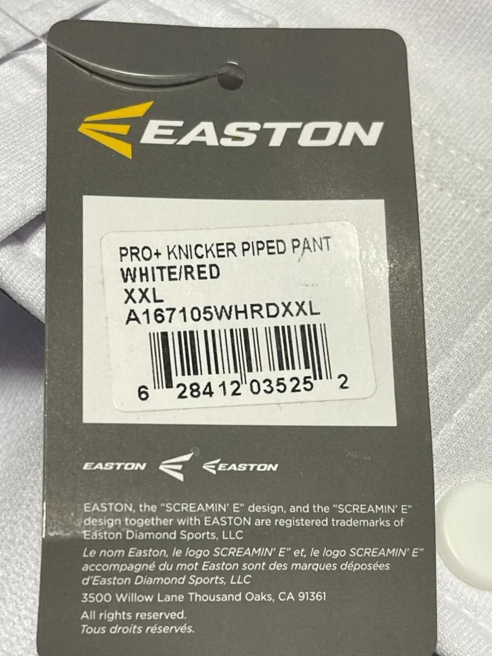Easton Pro+ Knicker Mens Baseball Pants XXL White/Red Piped Elastic Hem